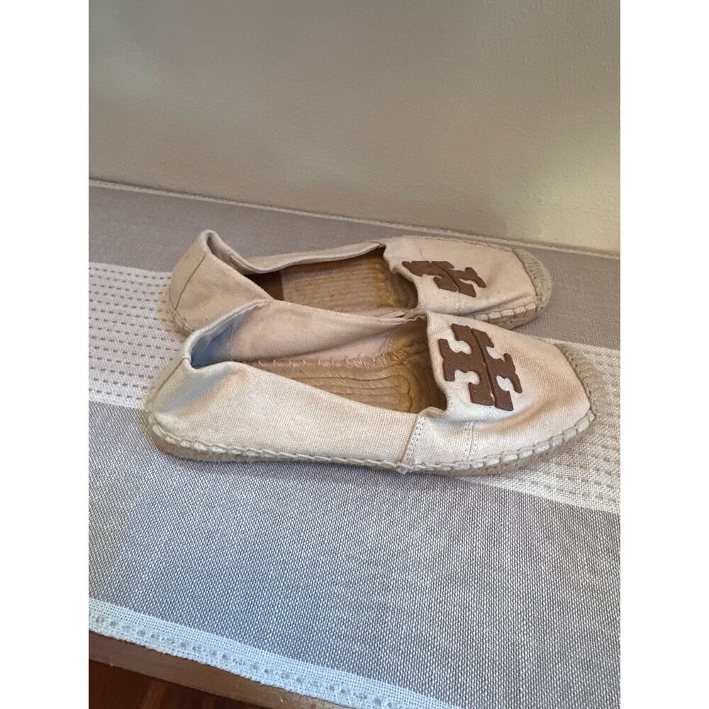 Tory Burch Weston Flat Espadrille Duluce De Leche with Tan Leather Size 5.5 - Picture 2 of 9
